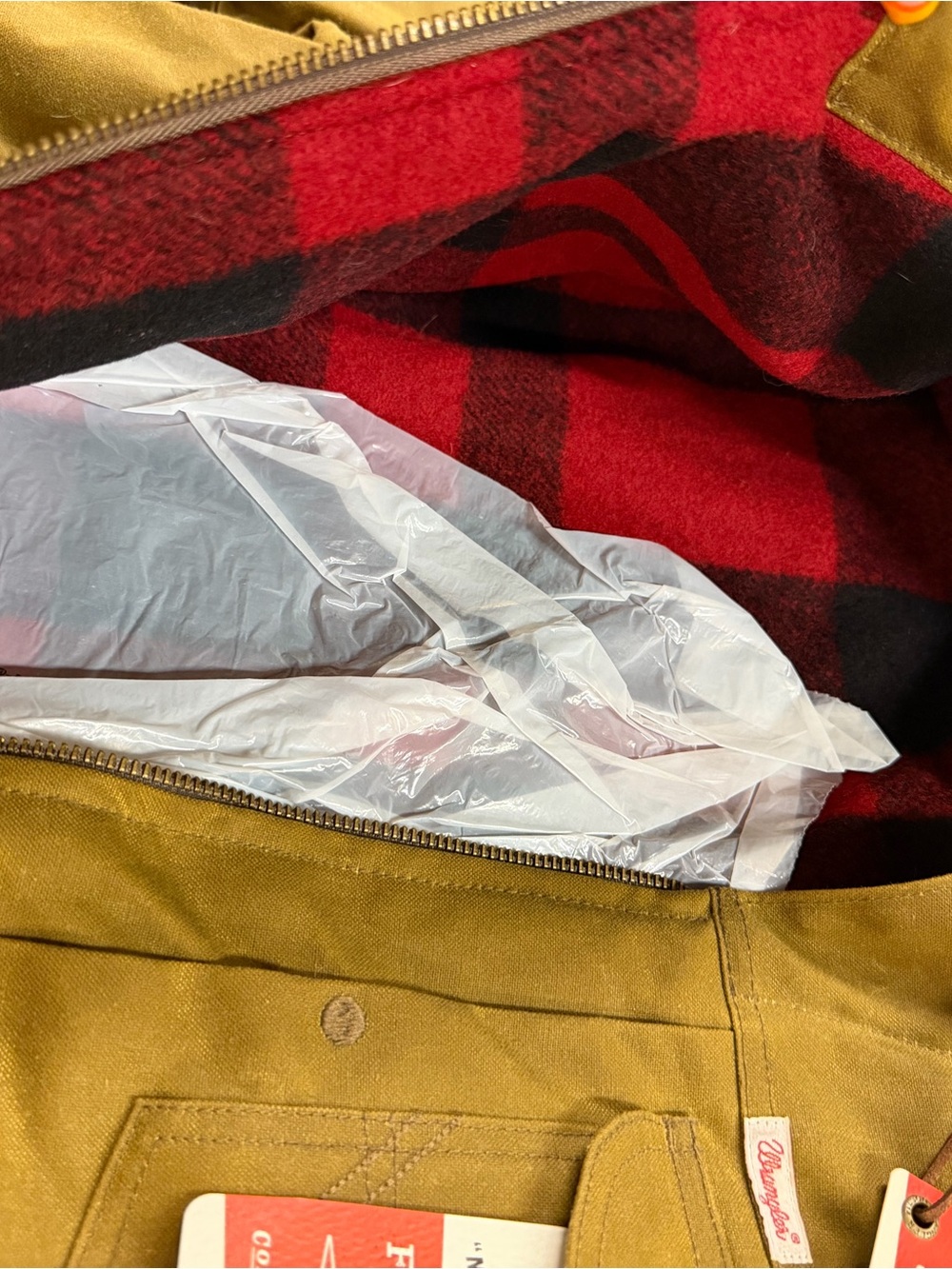 Wrangler Tan Jacket with Red & Black Plaid Lining - Picture 11 of 11